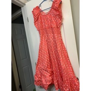 Pink with white polka dots peasant dress